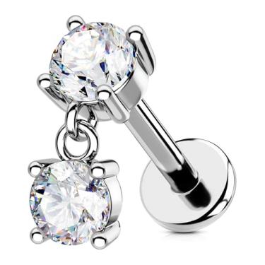 Imagem de OUFER Joias de piercing de hélice de prata, brincos de cartilagem rosqueados internamente de 16 g para mulheres, brincos de aço cirúrgico com parte traseira plana no nariz, piercing de nariz pendurado