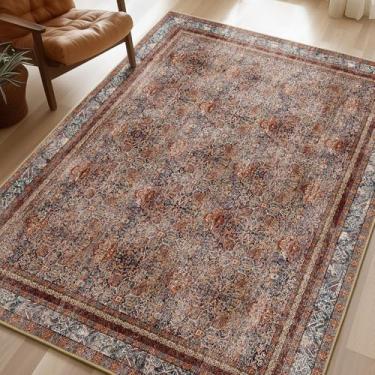 Imagem de Phantoscope Tapete vintage Collection 1,8 m x 2,5 m – Tapetes laváveis de pelo baixo com padrão de medalhão persa boho envelhecido, tapete grande antiderrapante para sala de estar, quarto, sala de