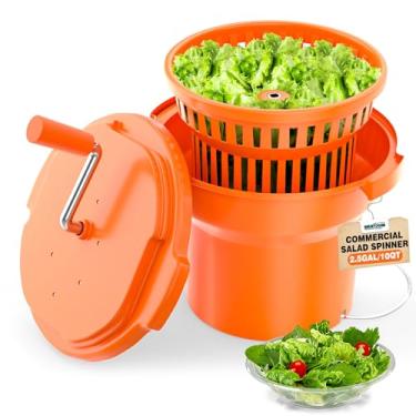 Imagem de Wantjoin Spinner de salada comercial – Secador de salada de 7 litros com cabo de alumínio e mangueira de drenagem, giratório manual de 10 litros para até 3 cabeças de alface, grande para cozinha de