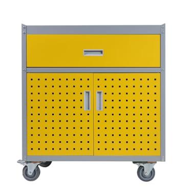 Imagem de Armário de armazenamento de metal com rodas 76.2 cm x 45.7 cm x 86.4 cm Armário de garagem de metal móvel com 1 gaveta e 2 portas pequeno armário de armazenamento de ferramentas rolantes com 1