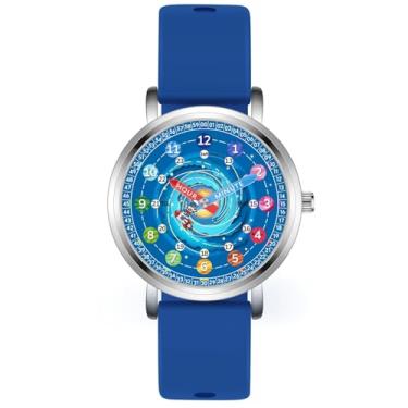 Imagem de Kchss Relógio infantil - Relógios analógicos para crianças - Astronauta para meninos e meninas de 7 a 10 anos, 8 a 12 anos, ferramenta de ensino de tempo de aprendizado, 31. Astronauta - pulseira azul