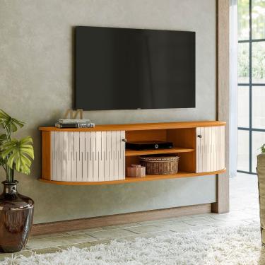 Imagem de Rack Tv 60 Pol 136cm Bancada Suspenso Ripado Norezi Cinamomo-off White M20 - D'rossi