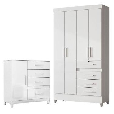 Imagem de Guarda Roupa Infantil Sobral E Cômoda Vênus Com Pés Branco - Moval