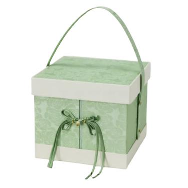 Imagem de Caixa de lembrancinhas de casamento elegante em couro verde com laço de pérola