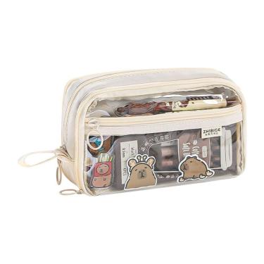 Imagem de Estojo de lápis transparente de grande capacidade com design de capivara