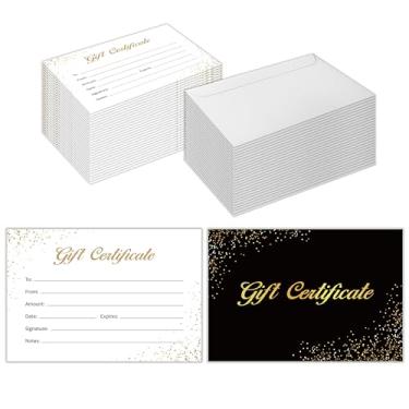 Imagem de Vales de presente em branco para empresas com envelopes, conjunto de 50 vales-presente personalizados para spa, salão, restaurantes, vouchers de cliente de 10 x 15 cm - preto