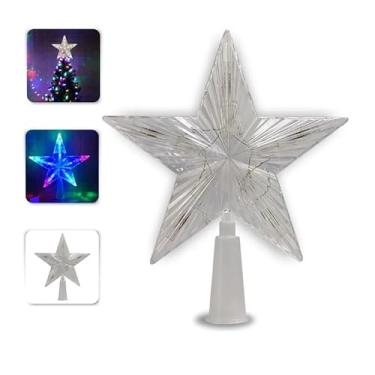 Imagem de Estrela Luminosa Topo de Árvore de Natal LED Colorido 15cm – Pisca Intermitente 220V – Ponteira Natalina