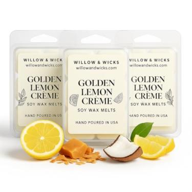Imagem de Willow & Wicks Golden Lemon Cream Wax Melt – Pacote com 3 Conchas de Soja | Aroma de Limão, Limoncello, Baunilha e Coco | Cera Derretida à Mão para Fragrância Doméstica