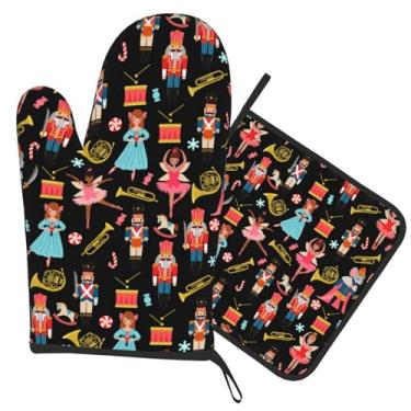 Imagem de Luvas de forno de Natal para quebra-nozes e suportes de panela, luvas de forno resistentes ao calor para cozinhar, grelhar, assar, presentes para mulheres