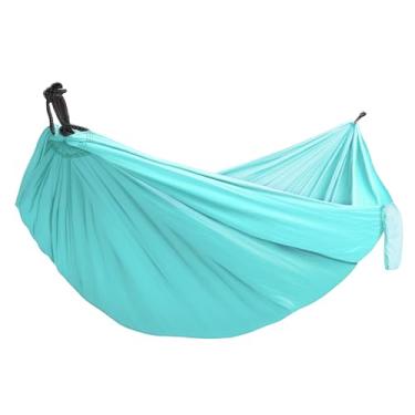 Imagem de Rede de acampamento portátil para uso externo com alças de árvore, rede de corda de árvore para acampamento 142 x 263 cm, adequado para 1 a 2 pessoas, equipamento essencial para mochila