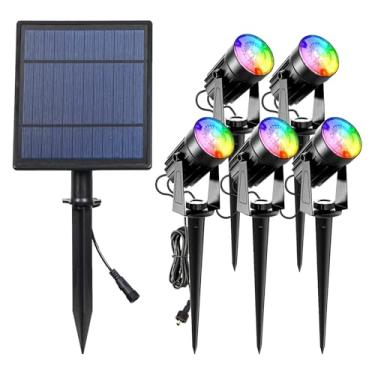 Imagem de Luzes de paisagem RGB alimentadas por energia solar, holofotes de jardim de LED para caminhos de quintal, mudança de cor, fácil instalação no solo, pronto para todos os climas