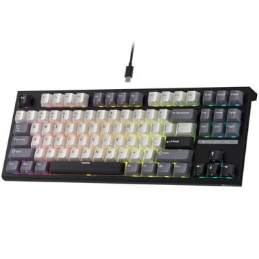 Imagem de RK ROYAL KLUDGE Teclado para jogos C87 HE, teclado mecânico RGB com fio TKL de 87 teclas, 80% de efeito Hall com ponto de atuação ajustável, taxa de sondagem de 8K, para jogadores FPS