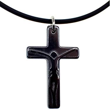 Imagem de Bijoux De Ja Colar com pingente de cruz de crucifixo de pedra preta (40,64 + 5 polegadas), Small, Pedra, Não conhecido