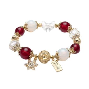 Imagem de Pulseira feminina com contas de cristal, pulseira elástica ajustável com detalhes e pingentes dourados, acessórios elegantes para pulseiras