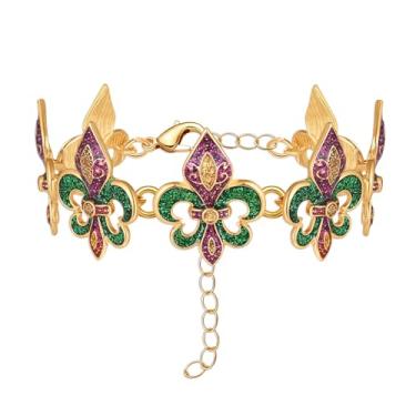 Imagem de FAERLIIRY Pulseiras femininas de carnaval com contas empilháveis com contas roxas e verdes douradas, acessórios de carnaval, presentes de festa, Medium, Resina, Sem Pedra Preciosa