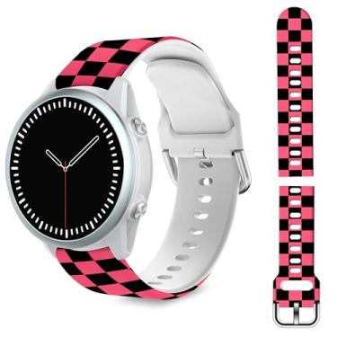Imagem de TopPerfekt Pulseira compatível com relógio Garmin Forerunner 965 – pulseira de substituição de silicone macio quadriculado para relógio inteligente 965 para mulheres e homens - rosa vermelho/preto