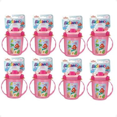 Imagem de Kit 8 Copo Infantil Com Alças/Bico 320Ml 6 Meses Rosa - Nitron