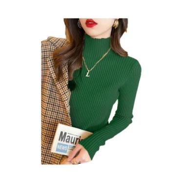 Imagem de Suéter Feminino De Tricô Gola Alta Manga Longa Elegante Slim Casual Pu