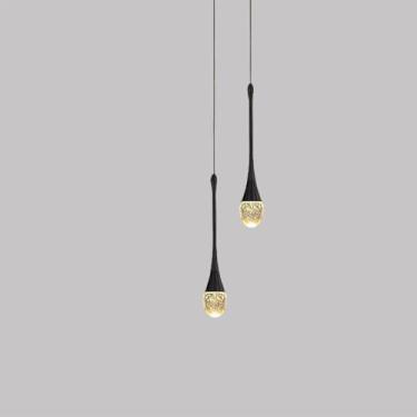 Imagem de Lustre de cristal de 150 cm (59") para hall de entrada, sala de estar, com 2 lâmpadas, luminária de teto preta para escada, lustre de coluna de cristal para teto alto, luminária mini dimeriz