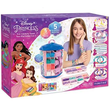 Imagem de Make It Real Disney Princess Torre de Atividades 5 em 1 – Kit de Fabricação de Joias Princesas da Disney com Armazenamento – Conjunto de Artesanato e Atividades para Crianças – Kit de Fabricação de Joias para Meninas 6-8-10-12-14