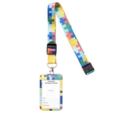 Imagem de Crachá de Identificação TEA Quebra-Cabeça Trava Antissufocamento Cordão Ajustável Buba