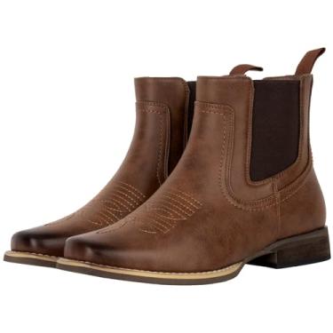 Imagem de J's.o.l.e Botas masculinas de cowboy ocidental, bico quadrado, cano baixo, Chelsea, vestido casual, Marrom, 40