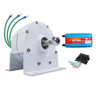 Imagem de 48v,HUIZHITENGDA Gerador de Íman Permanente Sem Engrenagens 220V-12V Baixas RPM, 1500W Trifásico AC Pequeno Alternador Portátil Adequado para Energia Eólica/Hídrica (Com Base)