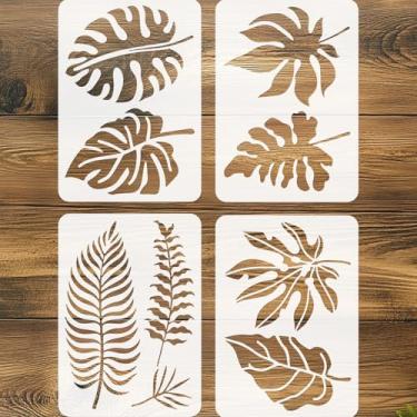 Imagem de beinkmake 4 peças de estêncil de folha de palmeira para pintura, modelo de arte DIY para cerca de folhas de desenho, artesanato, estêncil reutilizável para móveis de madeira