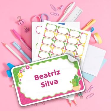 Imagem de Etiquetas Escolares Infantis 02 Cacto Personalizadas – Kit adesivo para identificação de material escolar, cadernos e lancheira
