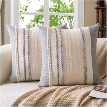 Imagem de Cethom Conjunto de 2 capas de almofada Boho 45,7 x 45,7 cm, cinza texturizadas decorativas para decoração de casa de fazenda, capa de almofada com destaque para sofá, cama, sala de estar, quarto