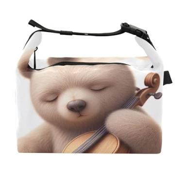 Imagem de TSENQUE Lancheira fofa de urso violoncelo músico para mulheres com alça de ombro lancheira para trabalho adulto linda bolsa isolada rosa para adultos