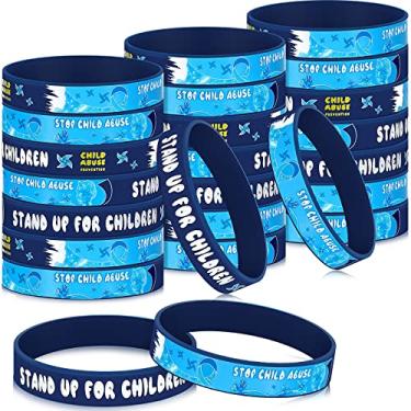 Imagem de Pulseira de silicone para conscientização de abuso infantil, pulseiras de borracha azul a granel para crianças, eventos de apoio, amor, caridade, abuso, prevenção de abuso, conscientização, mês, pulso pequeno, Small, silicone
