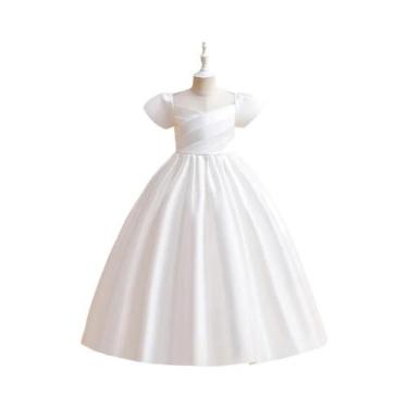Imagem de Vestido Longo Branco Para Meninas, Elegante Vestido De Dama De Honra P