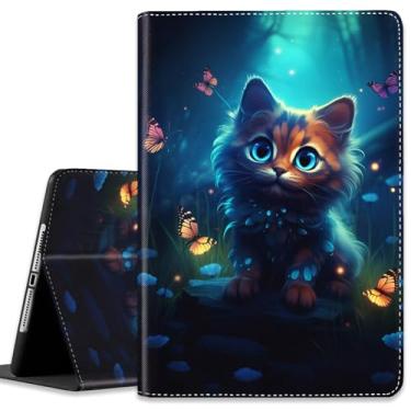 Imagem de Capa para iPad (A16) 11ª geração de 11 polegadas (2025), para iPad 10ª geração de 10,9 polegadas (2022), capa leve à prova de choque com hibernar/despertar automático, gato céu noturno e borboleta