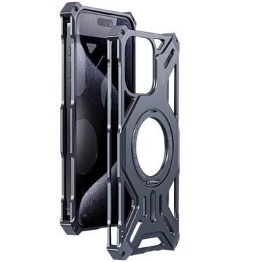 Imagem de Capa para iPhone 16 Pro Max/16 Pro/16, liga de alumínio premium, sem moldura, suporte giratório 360 integrado