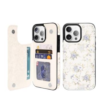 Imagem de RuizeT Capa carteira para iPhone 16 Pro Max - Capa de couro PU com bloqueio de RFID com suporte para cartão, design de flores fofas, capa flip à prova de choque, fecho magnético e suporte de couro