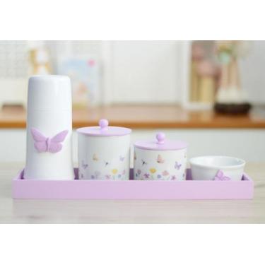 Imagem de Kit Higiene Porcelana Maternidade Bebê Tema Borboleta Meninas Quarto I