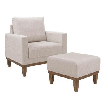 Imagem de Poltrona Decorativa Com Pufe 50x50 Sara - Due Decor, Linho Nude