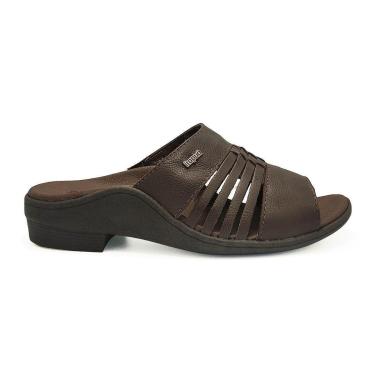 Imagem de Chinelo Itapuã Slide Canoinha Sandália Masculina Couro Canoado 4601S16 - 41 - Marrom-Masculino