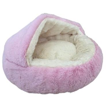 Imagem de CAMA PET PLUSH TOCA NUVEM COBERTA FECHADA CAMINHA COM COBERTURA PELUCIADA CASINHA FORMATO DONUT IGLU(ROSA,M (50CM))
