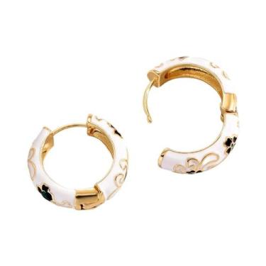 Imagem de Brincos De Argola Coloridos Com Flores De Esmalte, Banhados a Ouro, Re