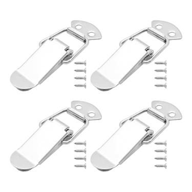 Imagem de AUXBC 4 peças de trava de aço inoxidável acionada por mola, ferragem de trava de fixação para armário caixa de madeira porta-malas, prata (comprimento total de 90 mm/3,54")