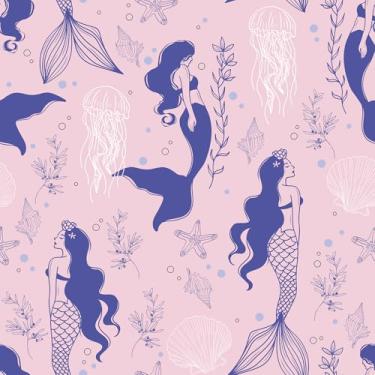 Imagem de Hellowall 17,5 x 393 Papel de parede de princesa para quarto de meninas quarto de crianças caprichoso sereia papel de parede descascar e colar papel de parede para locatário coquete feminino bonito