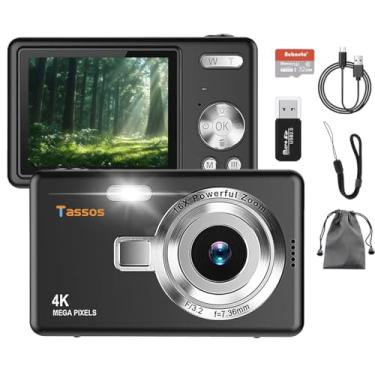 Imagem de Câmera digital 1080P FHD 4k com tela LCD de 2,4", compacta e portátil para vlogs e fotos, com cartão SD de 32GB e zoom digital de 16x para adolescentes, estudantes e iniciantes. (Preto)