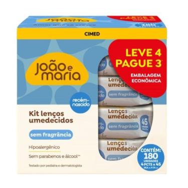 Imagem de Kit Lenço Umedecido João e Maria Cimed Sem Fragrância 180 Unidades