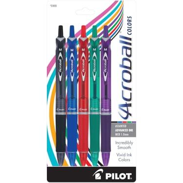 Imagem de PILOT Caneta esferográfica Acroball Colors Advanced Ink recarregável e retrátil, ponta média, preto/azul/vermelho/verde/roxo, pacote com 5 (31820)