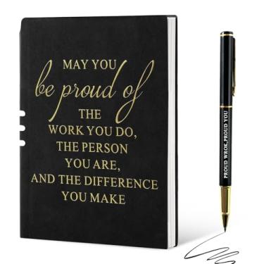 Imagem de Vebermo Notebooks Journal with Pens Sets, Christmas Employees Appreciation Gifts Bulk, A5 Leather Inspirational Journals for Coworker Teacher Nurse Thank You Gifts, Black