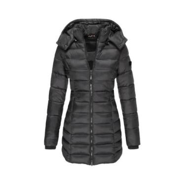 Imagem de Parka Feminina De Inverno Grossa E Quente, Cor Sólida, Com Zíper, Mang