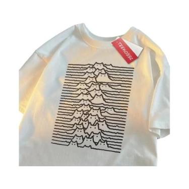 Imagem de Camiseta Unissex De Algodão De Manga Curta Com Estampa De Gato Em Mont