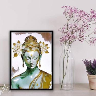 Imagem de Quadro Buda Branco Com Dourado 33X24Cm - Com Vidro Preto